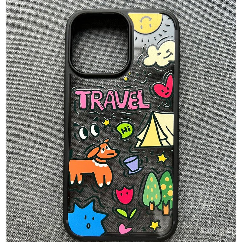 เคสโทรศัพท์มือถือแบบใส กันกระแทก ลายการ์ตูนลูกสุนัขกราฟฟิตี้ สําหรับ iPhone 11promax 13promax 11 12 13 14 15 pro max 7 8 plus xr xs max 14plus 14promax