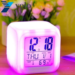 Yolo นาฬิกาปลุกดิจิทัล LED 7 สี สําหรับตกแต่งบ้าน