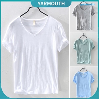 Yyr-- เสื้อยืดลําลอง คอวี แขนสั้น สีพื้น ระบายอากาศ แบบสวมหัว เรียบง่าย เหมาะกับฤดูร้อน สําหรับผู้ชาย