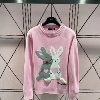 Miu MIU Bar Chi Bunny!เสื้อกันหนาวแขนยาว ปักลายกระต่าย แฟชั่นฤดูใบไม้ร่วง สไตล์ฝรั่งเศส สําหรับผู้หญิง