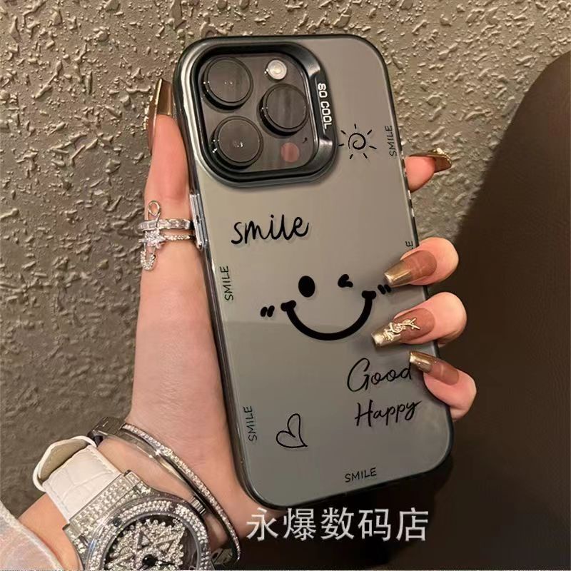 เคสโทรศัพท์มือถือ แบบนิ่ม ลายหน้ายิ้ม ชุบภาษาอังกฤษ สําหรับ Apple Iphone 14pro 7p 13pro 1211 max KGJE