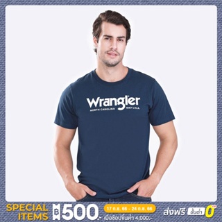 WRANGLER เสื้อยืดแขนสั้นผู้ชาย ทรง REGULAR รุ่น WR S523MTSSF17 สีน้ำเงิน