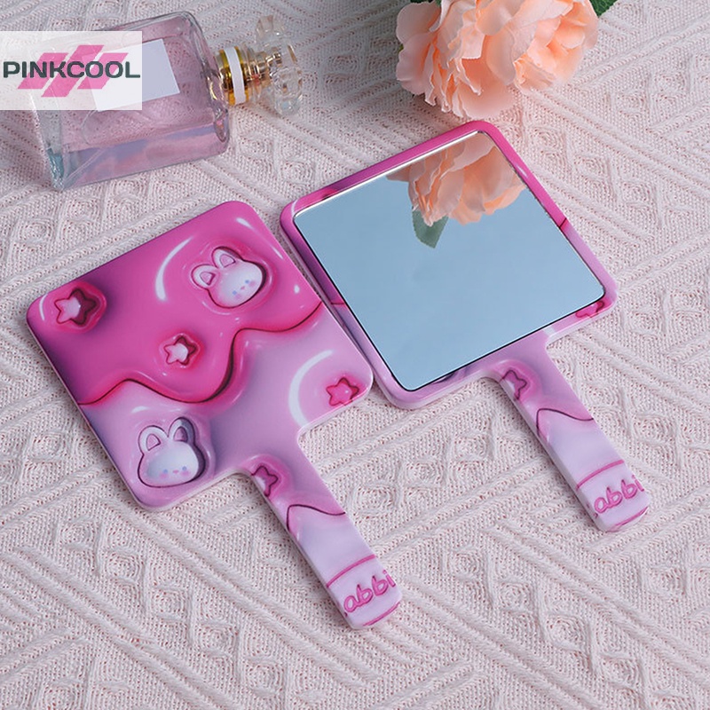 Pinkcool กระจกแต่งหน้ามือถือ กระจกแต่งหน้า การ์ตูนกระต่ายน่ารัก สี่เหลี่ยม พร้อมที่จับ กระจกสปา ร้านเสริมสวย ขนาดกะทัดรัด กระจกเครื่องสําอาง ขายดี