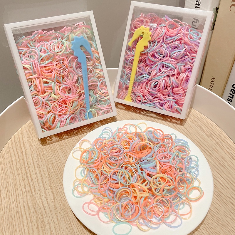 1000/800/500 ชิ้น / กล่อง ผู้หญิง ผม Scrunchie ที่มีสีสัน ใช้แล้วทิ้ง ยางรัดผม ขนาดเล็ก / เด็กผู้หญิง ยืดหยุ่น / เด็ก หางม้า ยางรัดผม เครื่องประดับผม