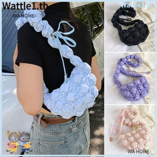 Wttle กระเป๋าสะพายไหล่ ทรงเมสเซนเจอร์ แต่งจับจีบ ลายก้อนเมฆ สีพื้น สําหรับผู้หญิง