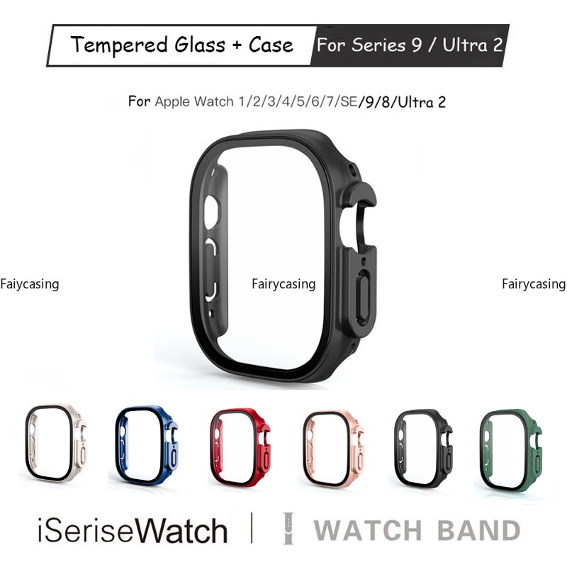 ใหม่ กระจกนิรภัย ลายเชอร์รี่ พร้อมเคส สําหรับ Apple Watch case series 7 6 5 4 3 2 1 44 มม. 40 มม. 42