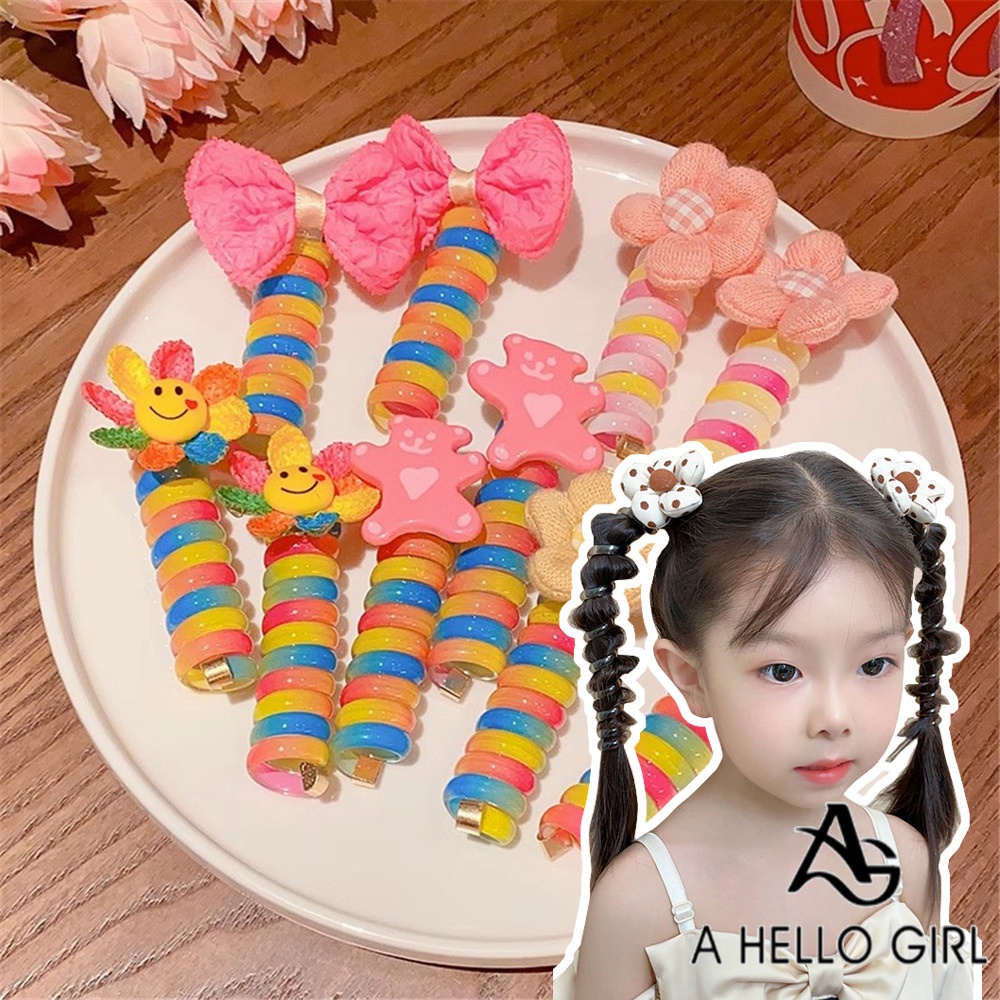 A HELLO GIRL ใหม่ ยางรัดผมหางม้า เชือกถัก ระดับไฮเอนด์ โบว์ สายโทรศัพท์ แหวนรัดผม ผู้หญิง สวัสดีสาว