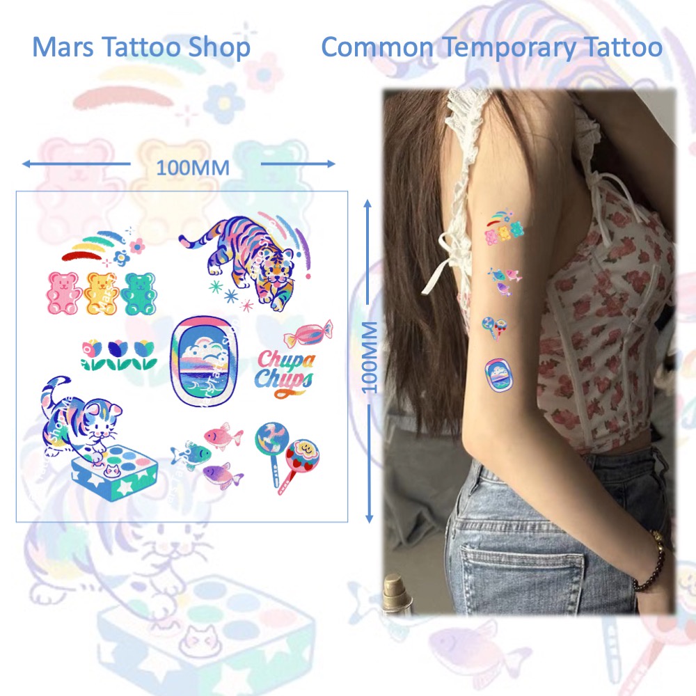 Mars TattooCommon Tattoo รอยสักสี ติดทนนาน สติ๊กเกอร์รอยสักชั่วคราว รอยสักปลอม เสือ เสือ เสือ แบบดั้