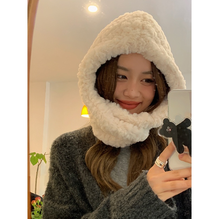 หมวกผ้าพันคอ ผ้ากํามะหยี่ขนนิ่ม แบบหนา ป้องกันหู แฟชั่นฤดูหนาว สไตล์เกาหลี สําหรับผู้หญิง 2023