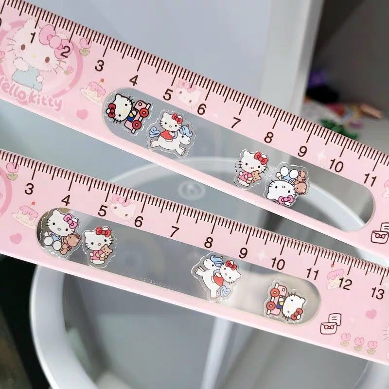 ไม้บรรทัดอะคริลิค แบบหนา ลายการ์ตูนคิตตี้น่ารัก สองด้าน 15 ซม. สําหรับนักเรียน