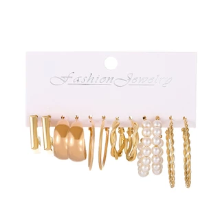 Vintage Pearl Square Hoop ต่างหู 6 คู่ชุดสําหรับผู้หญิงแฟชั่นเครื่องประดับของขวัญ