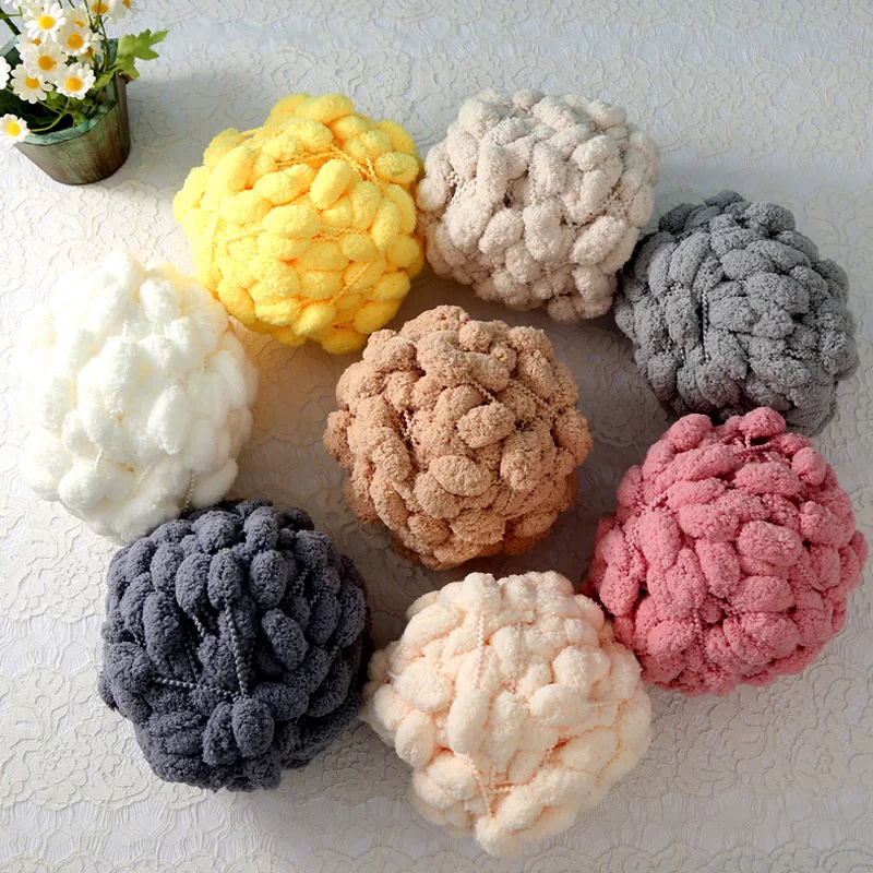 เส้นด้ายไหมพรม ปอมปอม ขนสัตว์หนานุ่ม ขนาดใหญ่ 100 กรัม สีรุ้ง สําหรับถักนิตติ้ง