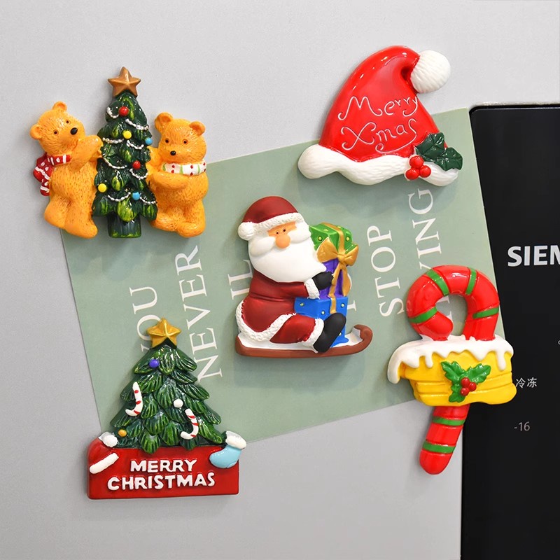 แม่เหล็กติดตู้เย็น ลายการ์ตูนซานตาคลอส เกล็ดหิมะ น่ารัก DIY สําหรับตกแต่งบ้าน ต้นคริสต์มาส
