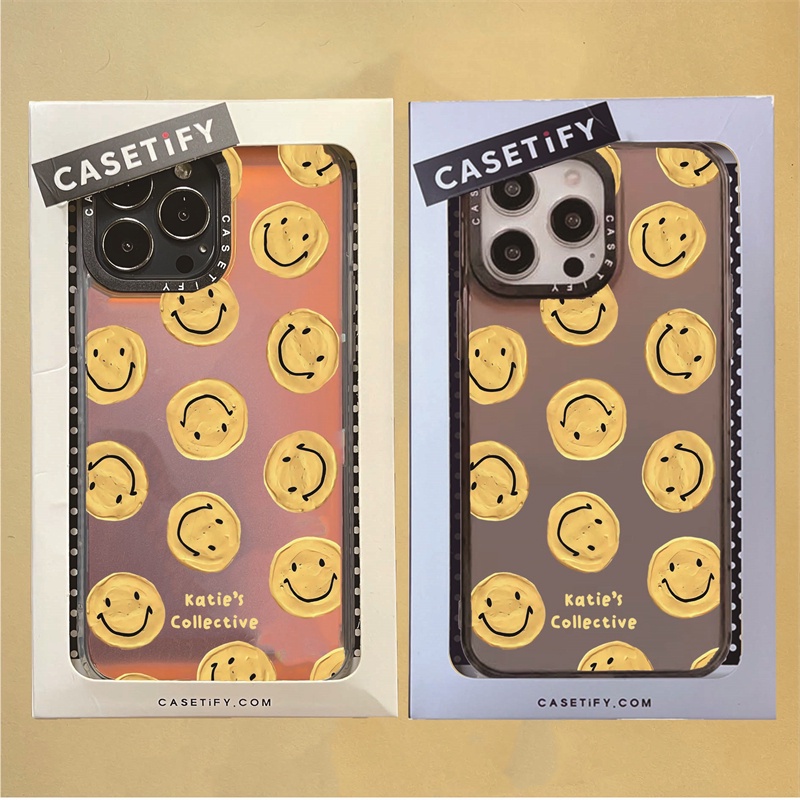Casetify X Be Happy by Katie's เคสโทรศัพท์มือถือ PC TPU แข็ง ขอบสีดํา สําหรับ IPhone 15 14 Pro MAX 14 Plus 13 Pro MAX 12 Pro MAX 11 Pro MAX XS MAX XR X