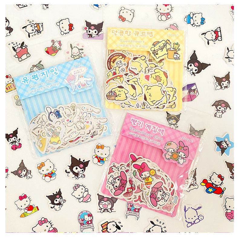 SANRIO สติกเกอร์ ลายการ์ตูน Hello Kitty Cinnamoroll Kuromi My Melody กันน้ํา คละแบบ สําหรับติดตกแต่งของเล่นเด็ก 100 ชิ้น