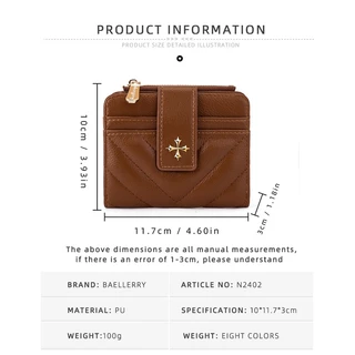 Baellerry's กระเป๋าสตางค์ใบสั้น กระเป๋าใส่เหรียญ มีซิป หลายช่อง เรียบง่าย สําหรับผู้หญิง