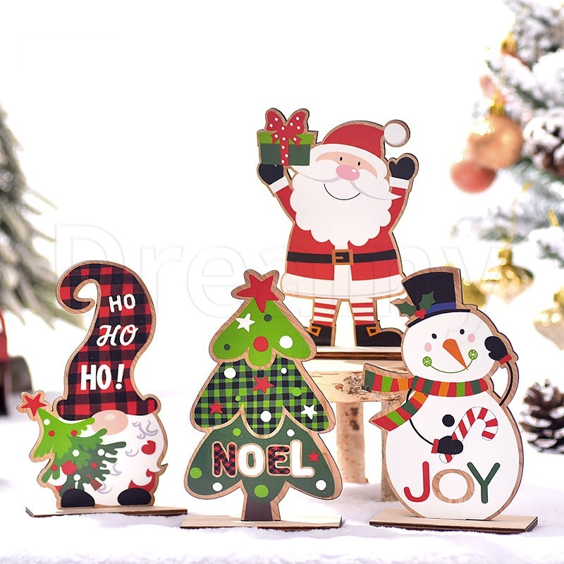 Diy คริสต์มาสเดสก์ท็อปตกแต่งป้าย / Santa Claus Snowman ต้นคริสต์มาสโต๊ะยืนเครื่องประดับ / Xmas Party Miniature ตกแต่งบ้าน / Creative Merry Christmas Craft