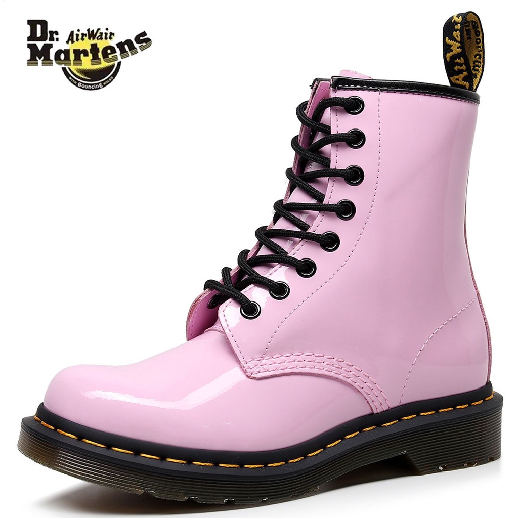 Dr. martens Pink Martin Boots Ladies High-Top Boots f หนังแท้หนา Soled Plus Size