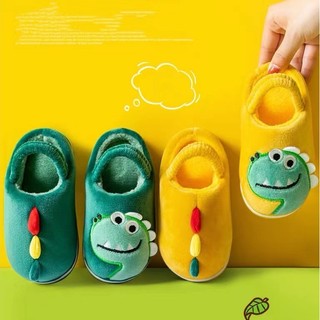 Cartoon Plush Embroidery Dinosaur Cotton Indoor Slippers For Kids Girl And Boys