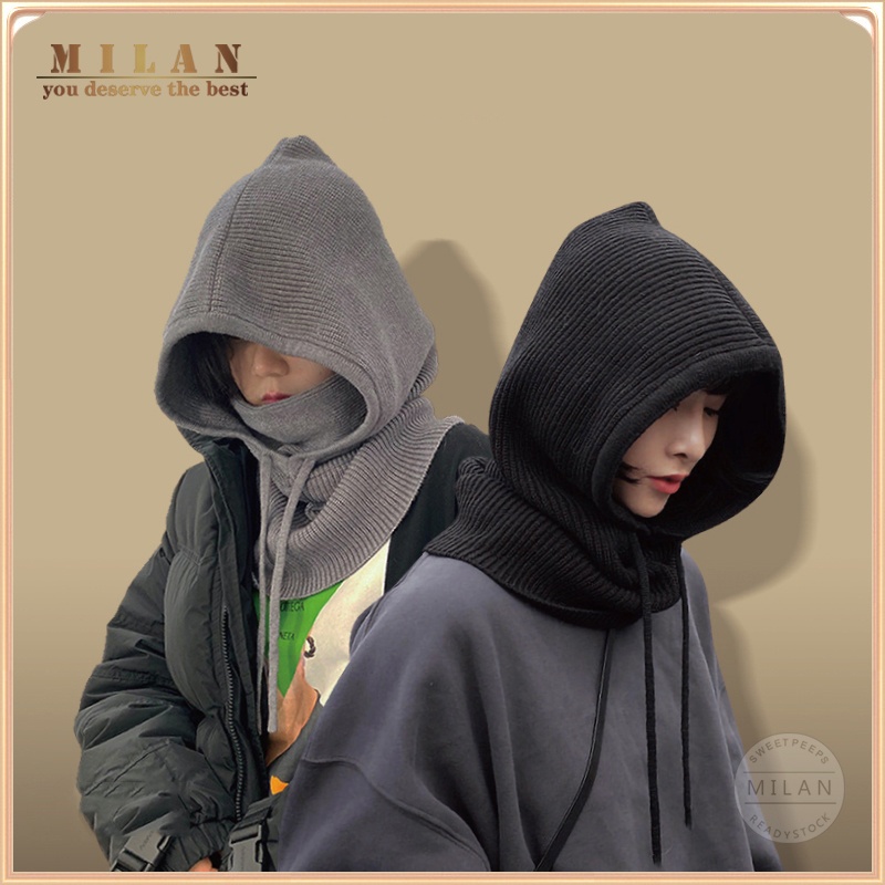 มิลาน | ใช้งานได้จริง | หมวกไหมพรม ผ้าขนสัตว์ถัก ป้องกันไหล่ ทรงหลวม ขนาดใหญ่ ให้ความอบอุ่น แฟชั่นฤดูใบไม้ร่วง และฤดูหนาว สําหรับผู้ชาย และผู้หญิง