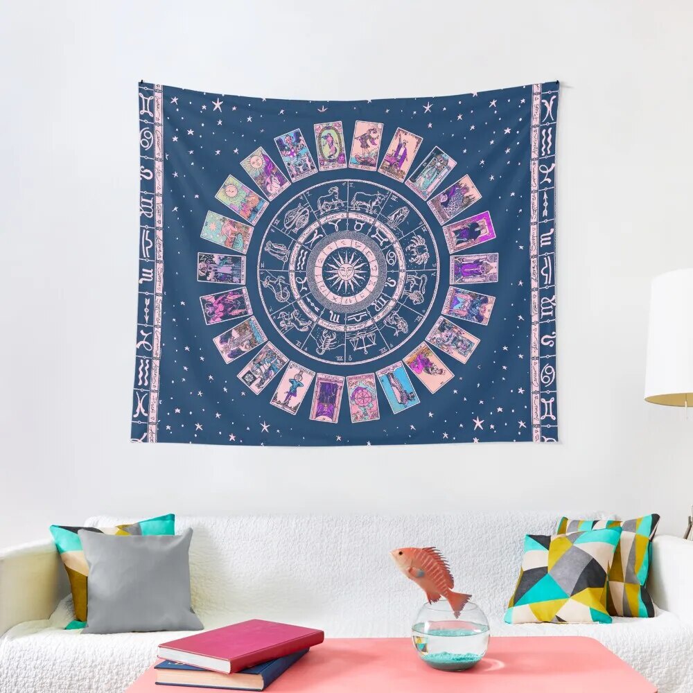 Pastel Goth Zodiac, Astrology Chart & the Major Arcana Tarot Tapestry room decoration korean style b