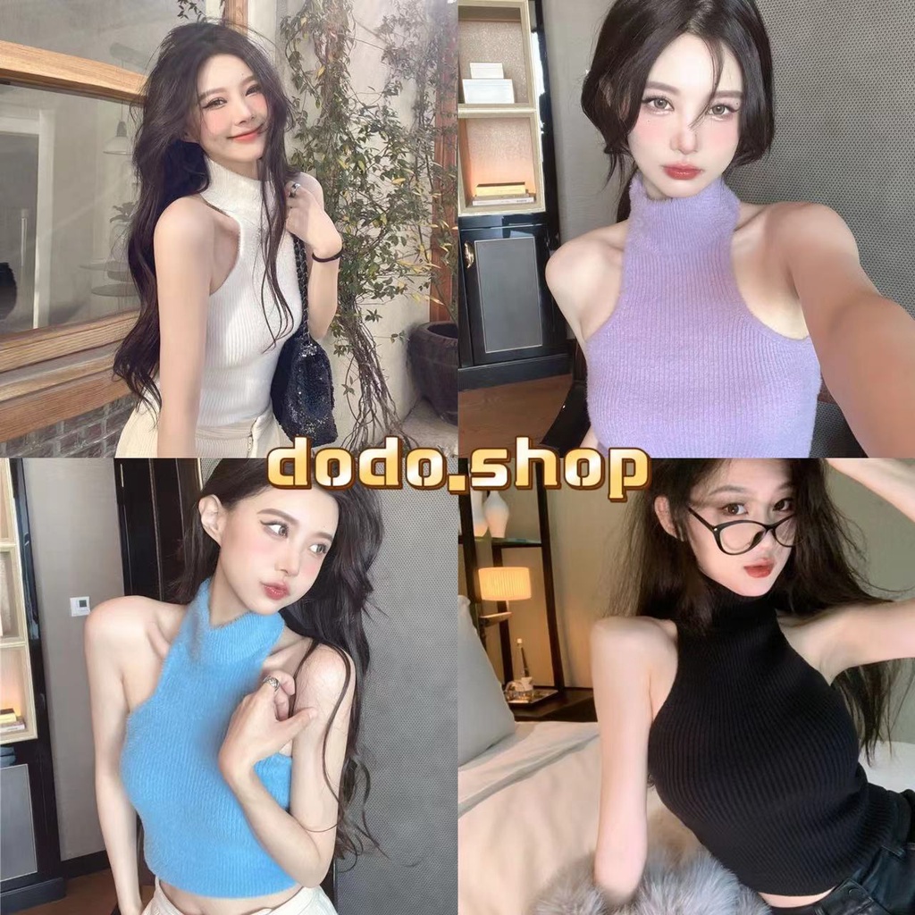 DODO*สินค้าใหม่พร้อมส่งจ้า*เสื้อไหมพรมแขนกุดดีเทลผ้าขนมุ้งมิ้ง เว้าหลังสุดแซ่บ(60122)