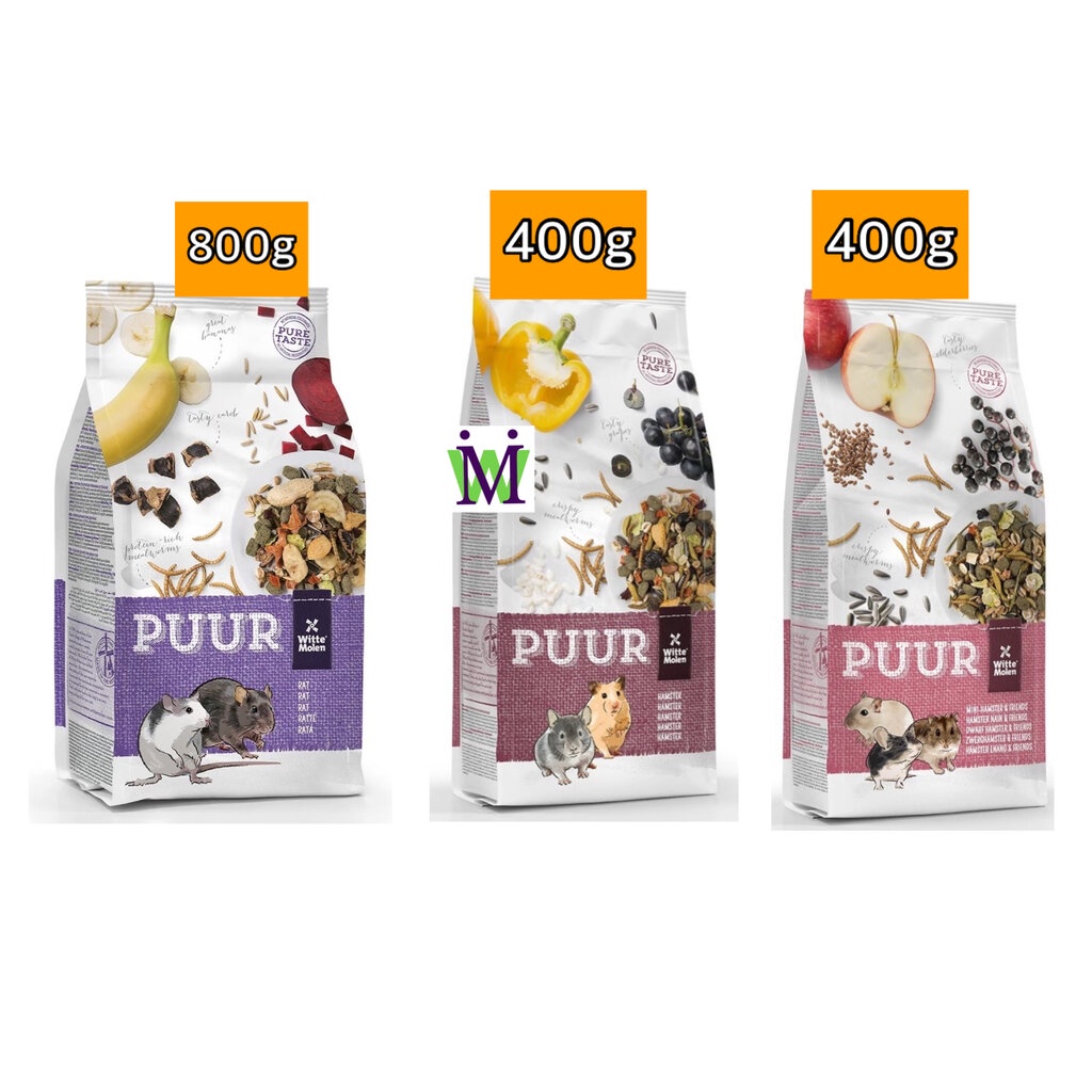 Puur อาหารหนูแฮมสเตอร์ 400g&800g มีส่วนผสม หนอนนกอบแห้ง อาหารหนู puur rat puur hamster อาหารแฮมสเตอร์ อาหารแฮมเตอร์