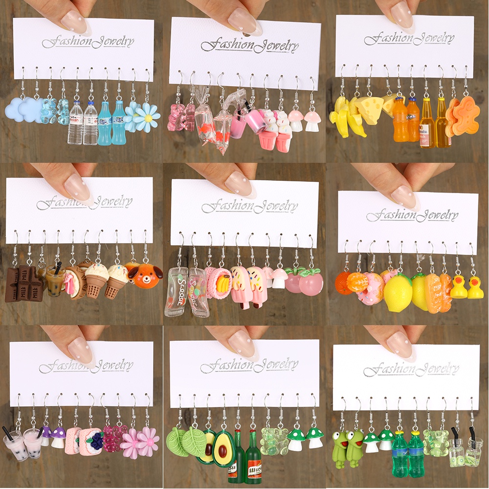 ชุดต่างหูเรซิ่น รูปการ์ตูนสัตว์ ผลไม้ ไอศกรีมน่ารัก DIY สําหรับผู้หญิง