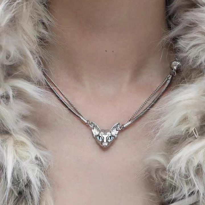 AA41 สร้อยคอแมวสไตล์ Y2K แมวสฟิงซ์