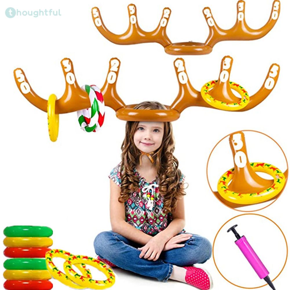เกมคริสต์มาส Inflatable Reindeer ตลก Antler หมวกแหวน Toss ของเล่นคริสต์มาสปีใหม่เด็กของขวัญพองปาร์ตี้เกมของเล่น TH