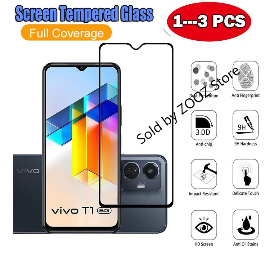 for vivo T1 5G T1X vivoT1 vivoT1X Tempered Glass Screen Protector 9H Explosion Proof Complete Cover Full Glue Protective Film -- 1-3 PCS