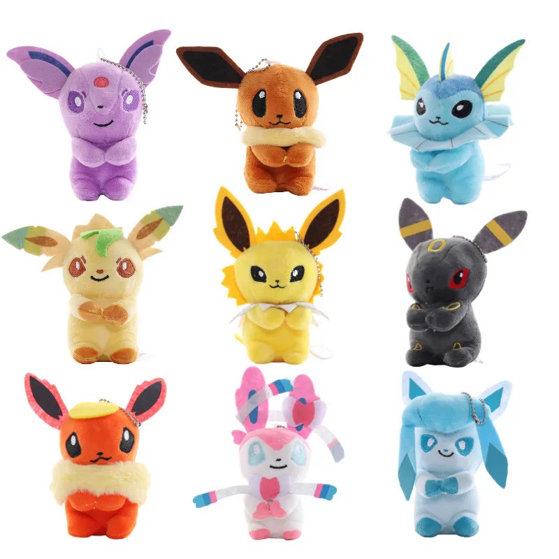 11cm Pokemon Plush Keychain Toys Eevee Sylveon Vaporeon Leafeon Kawaii Cartoon Anime Stuffed Pendant