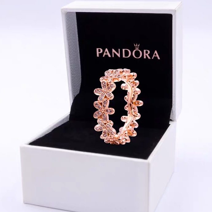 PAN แหวน พร้อมกล่อง รูปดอกเดซี่ สีโรสโกลด์ หรูหรา เครื่องประดับ สําหรับผู้หญิง