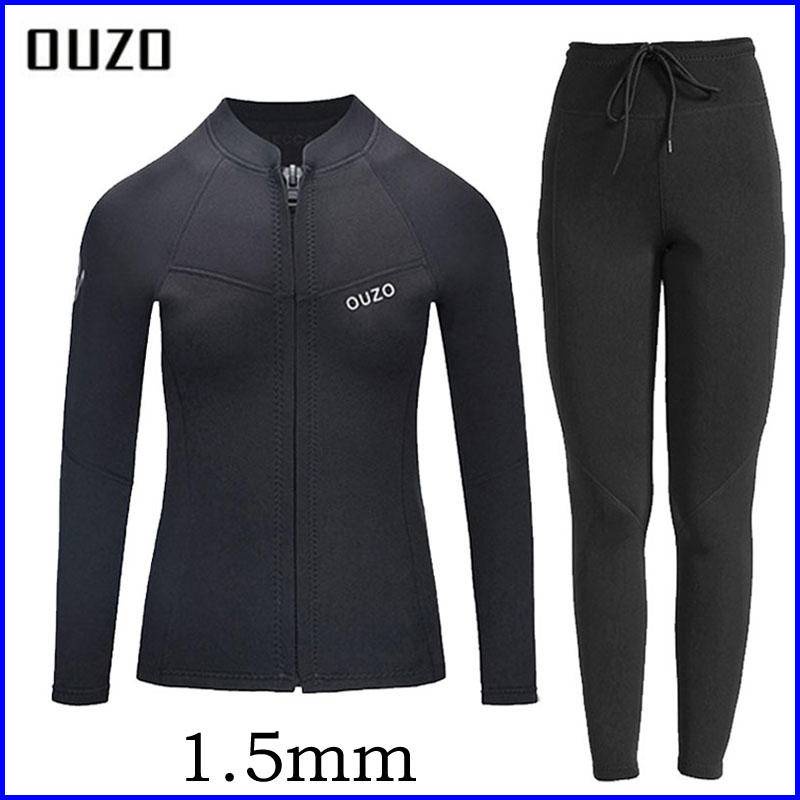 พร้อมส่ง OUZO เสื้อดําน้ํา 1.5 มม. และกางเกงดําน้ํา มีซิปด้านหน้า ให้ความอบอุ่น ป้องกันแดด สําหรับผู้หญิง