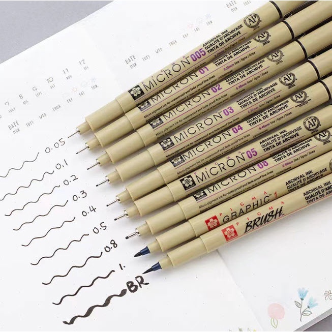 ปากกามาร์กเกอร์ วาดภาพ ปากกาตัดเส้น Sakura Pigma Micron ขนาด 005 01 02 03 04 05 08 10 BR