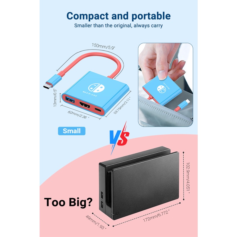 3in1 อะแดปเตอร์ฮับ Type C เป็น HDMI USB C Type C สําหรับ Nintendo Switch OLED V1 V2 TV 4K USB3.0 PD ชาร์จ USBC โทรศัพท์ แล็ปท็อป แท็บเล็ต