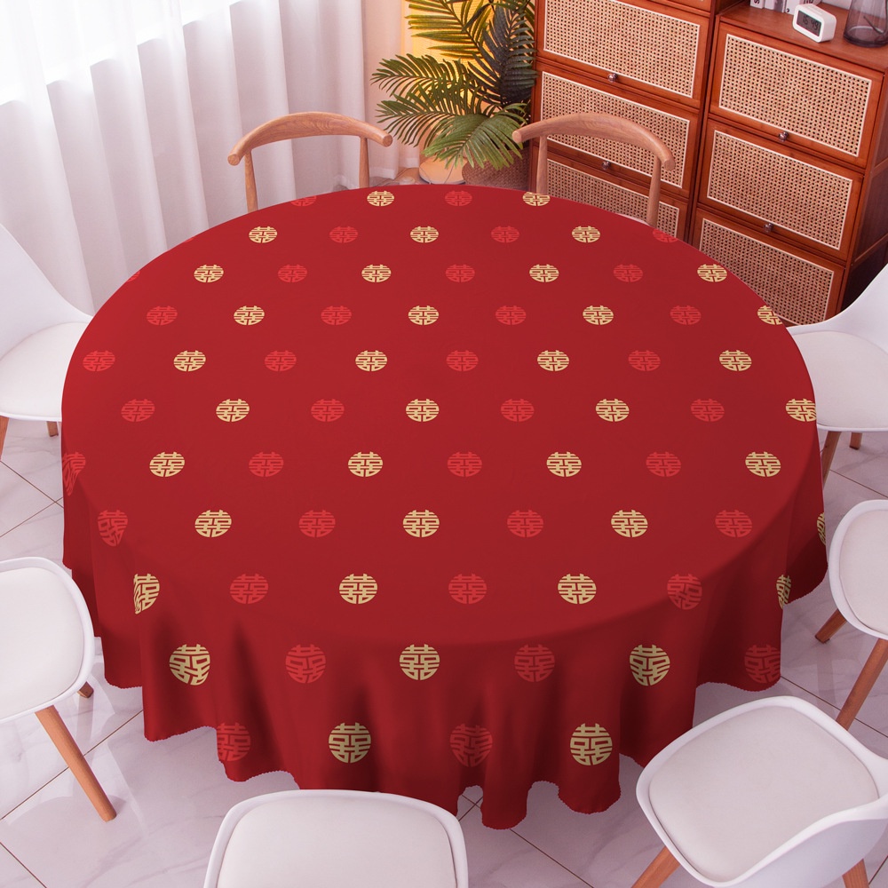 ผ้าปูโต๊ะ ทรงกลม สีแดง สไตล์จีน อเนกประสงค์ สําหรับตกแต่งงานแต่งงาน งานเทศกาล - รูปที่ 4