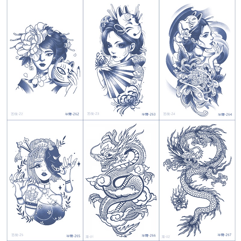 สติกเกอร์รอยสักชั่วคราว ลายมังกรสมุนไพร กันน้ํา กันเหงื่อ ติดทนนาน 15 วัน สําหรับผู้ชาย และผู้หญิง