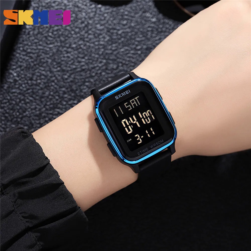 Skmei ใหม่ นาฬิกาข้อมือดิจิทัล LED นับถอยหลัง ปฏิทิน 5 บาร์ กันน้ํา สําหรับผู้ชาย