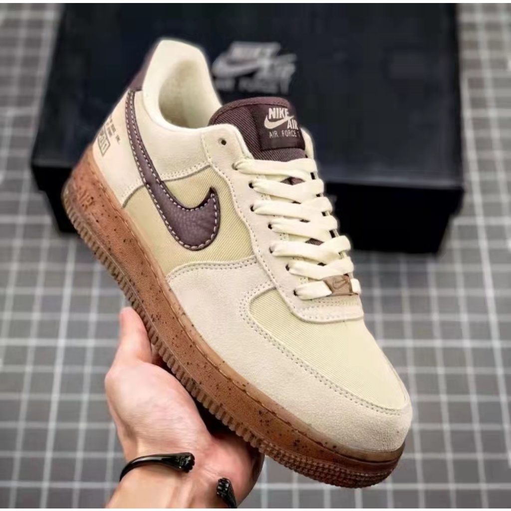 Nike Air force 1 Light Brown Coffee Casual sneakers#905 รองเท้า Hot sales