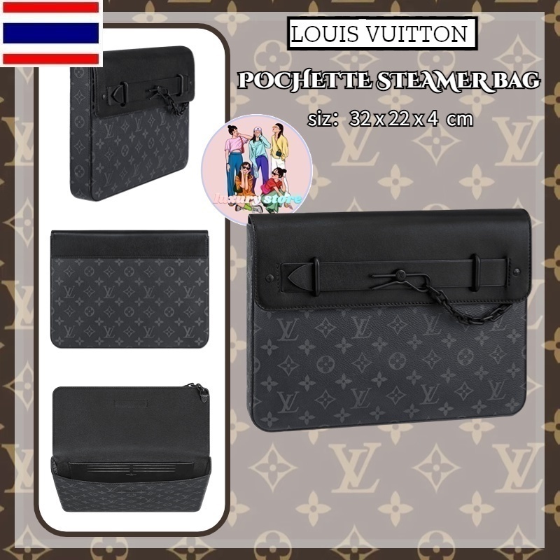 หลุยส์วิตตอง Louis Vuitton กระเป๋า POCHETTE Steamer/กระเป๋าผู้ชาย/คลัตช์/รูปแบบล่าสุด/รับประกันของแท้/จัดซื้อยุโรป 0O2Z