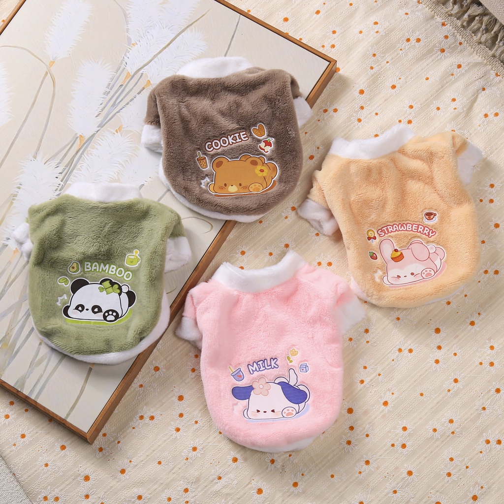 เสื้อฮู้ดดี้ ผ้ากํามะหยี่ขนนิ่ม ลายสัตว์น่ารัก พร้อมตัวอักษร ให้ความอบอุ่น แฟชั่นฤดูใบไม้ร่วง และฤดูหนาว สําหรับสัตว์เลี้ยง สุนัข แมว