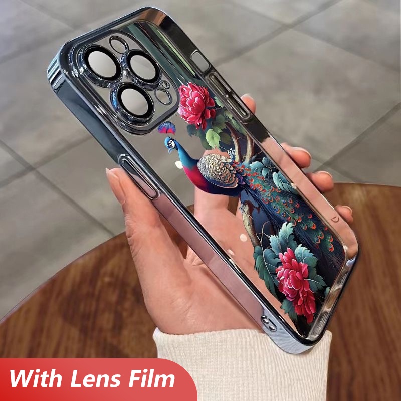 เคสโทรศัพท์มือถือ TPU ใส แบบนิ่ม ลายนกยูง สําหรับ iPhone 15 14 Plus 13 12 11 Pro Max 15Plus 14Plus 15Pro 14Pro 13Pro 12Pro 11Pro Max