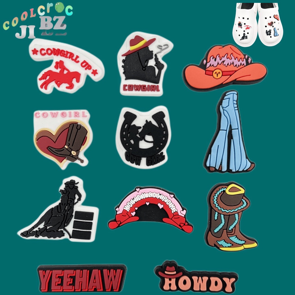 ใหม่ Jibbitz อุปกรณ์เสริมรองเท้า Crocs Cowgirl Series ลายการ์ตูน ดอกไม้ สําหรับตกแต่งสวน ของขวัญเด็กผู้หญิง