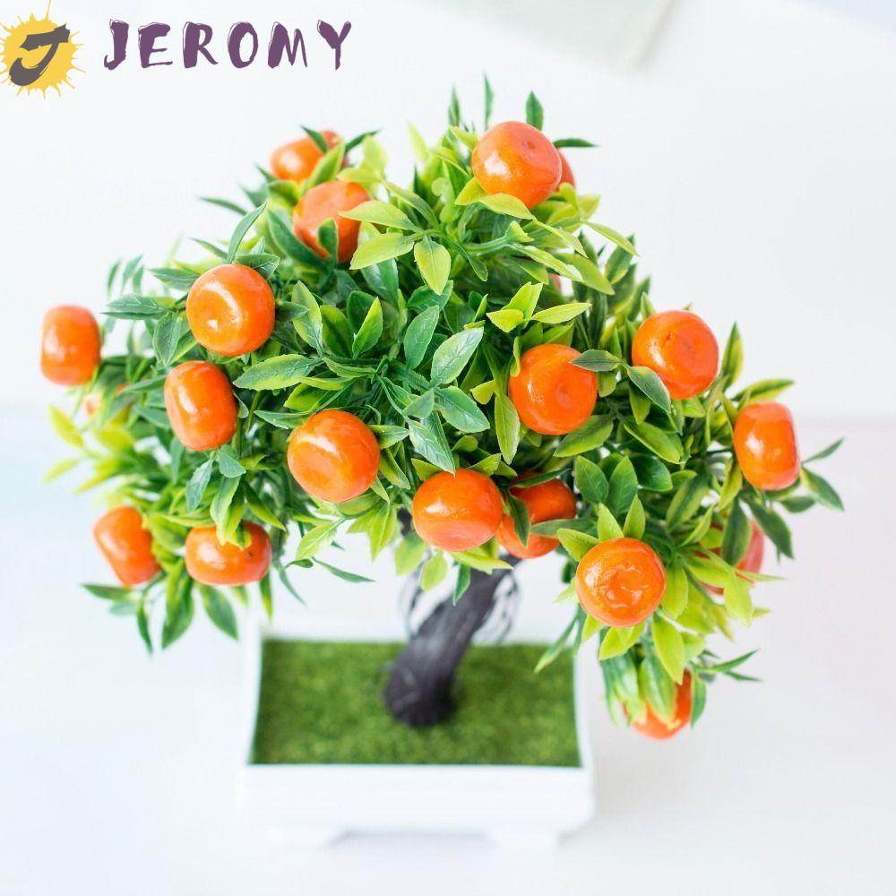Jeromy ต้นส้มประดิษฐ์ พลาสติก เสมือนจริง สร้างสรรค์ พืชปลอม ผลไม้แฮนด์เมด กระถางต้นไม้ สวน