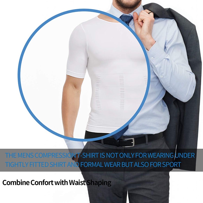 ชุดบอดี้สูท เสื้อยืด กระชับสัดส่วน รัดรูป เสื้อกล้าม เข็มขัด เทรนเนอร์ ลดน้ําหนัก สําหรับผู้ชาย - 1