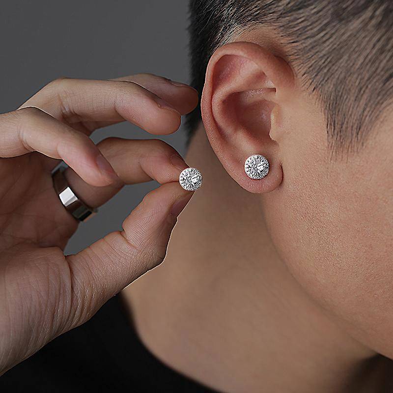 Sterling Silver Stud Earrings Men's Earrings Full Diamond Earrings Tide American Light Luxury High Sense Special-Interest Design Unique Elegant Girls dERX