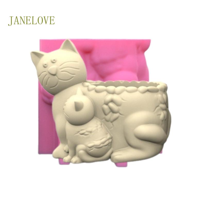 Jlove แม่พิมพ์ซิลิโคนเรซิ่น รูปกระถางดอกไม้ แมวน่ารัก สําหรับตกแต่งบ้าน