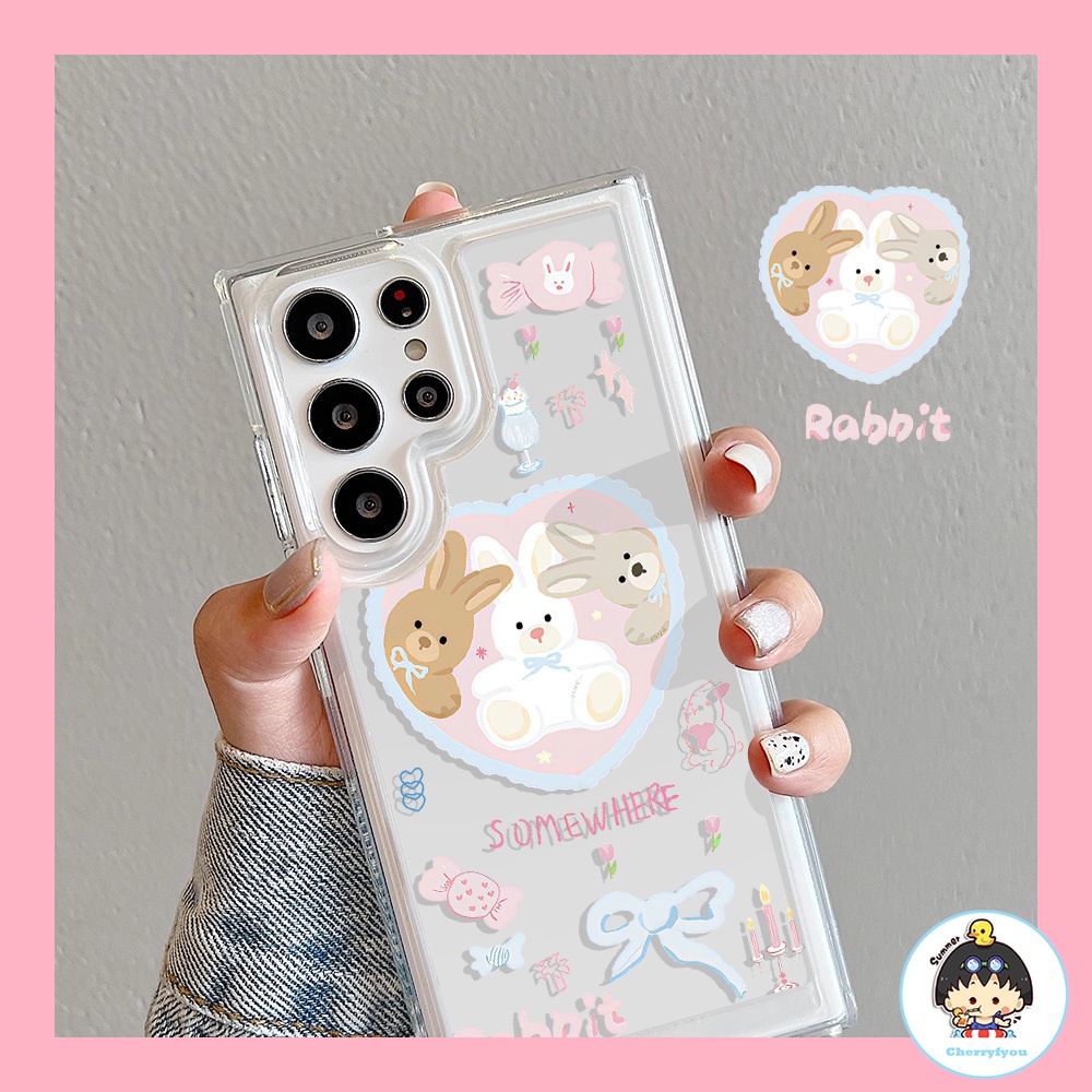 SAMSUNG Insสีชมพูรักกระต่ายตุ๊กตาโปร่งใสเคสโทรศัพท์สําหรับsamsung A10/A10S A50/A50s/A30s S22 S24 S23 S25 Ultra A54-5Gกันกระแทกนุ่มTPUปกหลัง