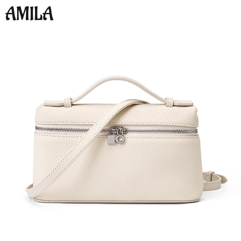 AMILA ใหม่ กระเป๋าสะพายไหล่ LoroPiana หนังลิ้นจี่ แบบพกพา เข้ากับทุกการแต่งกาย สําหรับสตรี